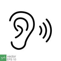 Ear listen icon. Simple outline style. Hear sound, noise, waves, deaf, human sense concept. Thin line symbol vector illustration design isolated on white background. EPS 10.