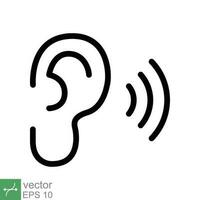 Ear listen icon. Simple outline style. Hear sound, noise, waves, deaf, human sense concept. Thin line symbol vector illustration design isolated on white background. EPS 10.