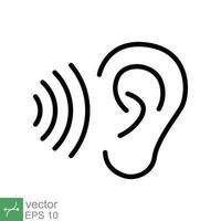 Ear listen icon. Simple outline style. Hear sound, noise, waves, deaf, human sense concept. Thin line symbol vector illustration design isolated on white background. EPS 10.