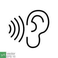 Ear listen icon. Simple outline style. Hear sound, noise, waves, deaf, human sense concept. Thin line symbol vector illustration design isolated on white background. EPS 10.