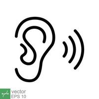 Ear listen icon. Simple outline style. Hear sound, noise, waves, deaf, human sense concept. Thin line symbol vector illustration design isolated on white background. EPS 10.