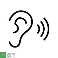 Ear listen icon. Simple outline style. Hear sound, noise, waves, deaf, human sense concept. Thin line symbol vector illustration design isolated on white background. EPS 10.