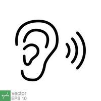 Ear listen icon. Simple outline style. Hear sound, noise, waves, deaf, human sense concept. Thin line symbol vector illustration design isolated on white background. EPS 10.