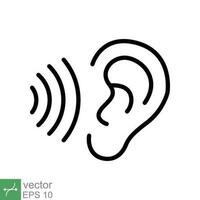 Ear listen icon. Simple outline style. Hear sound, noise, waves, deaf, human sense concept. Thin line symbol vector illustration design isolated on white background. EPS 10.