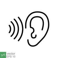 Ear listen icon. Simple outline style. Hear sound, noise, waves, deaf, human sense concept. Thin line symbol vector illustration design isolated on white background. EPS 10.