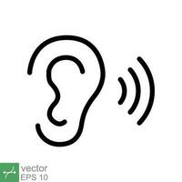 Ear listen icon. Simple outline style. Hear sound, noise, waves, deaf, human sense concept. Thin line symbol vector illustration design isolated on white background. EPS 10.