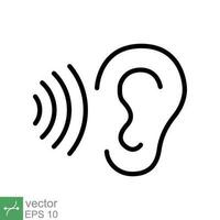 Ear listen icon. Simple outline style. Hear sound, noise, waves, deaf, human sense concept. Thin line symbol vector illustration design isolated on white background. EPS 10.