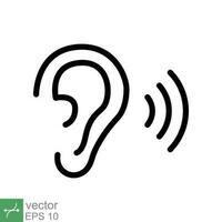 Ear listen icon. Simple outline style. Hear sound, noise, waves, deaf, human sense concept. Thin line symbol vector illustration design isolated on white background. EPS 10.