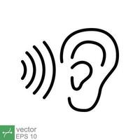 Ear listen icon. Simple outline style. Hear sound, noise, waves, deaf, human sense concept. Thin line symbol vector illustration design isolated on white background. EPS 10.