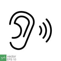 Ear listen icon. Simple outline style. Hear sound, noise, waves, deaf, human sense concept. Thin line symbol vector illustration design isolated on white background. EPS 10.