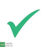 Green check mark icon. Simple flat style. Tick symbol, checkbox, right, checkmark, yes, correct, acceptance, ok concept. Vector illustration isolated on white background. EPS 10.