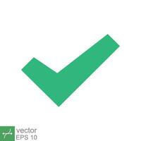 Green check mark icon. Simple flat style. Tick symbol, checkbox, right, checkmark, yes, correct, acceptance, ok concept. Vector illustration isolated on white background. EPS 10.