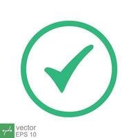 Green check mark icon. Simple flat style. Tick symbol, checkbox, right, checkmark, yes, correct, acceptance, ok concept. Vector illustration isolated on white background. EPS 10.