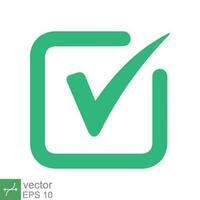 Green check mark icon. Simple flat style. Tick symbol, checkbox, right, checkmark, yes, correct, acceptance, ok concept. Vector illustration isolated on white background. EPS 10.