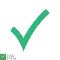 Green check mark icon. Simple flat style. Tick symbol, checkbox, right, checkmark, yes, correct, acceptance, ok concept. Vector illustration isolated on white background. EPS 10.