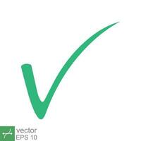 Green check mark icon. Simple flat style. Tick symbol, checkbox, right, checkmark, yes, correct, acceptance, ok concept. Vector illustration isolated on white background. EPS 10.