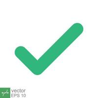 Green check mark icon. Simple flat style. Tick symbol, checkbox, right, checkmark, yes, correct, acceptance, ok concept. Vector illustration isolated on white background. EPS 10.