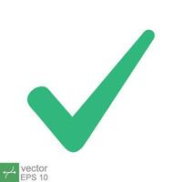 Green check mark icon. Simple flat style. Tick symbol, checkbox, right, checkmark, yes, correct, acceptance, ok concept. Vector illustration isolated on white background. EPS 10.