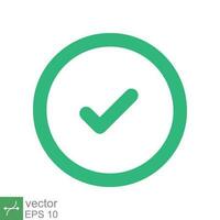 Green check mark icon. Simple flat style. Tick symbol, checkbox, right, checkmark, yes, correct, acceptance, ok concept. Vector illustration isolated on white background. EPS 10.