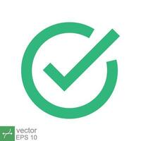 Green check mark icon. Simple flat style. Tick symbol, checkbox, right, checkmark, yes, correct, acceptance, ok concept. Vector illustration isolated on white background. EPS 10.