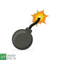 Bomb with burning wick icon. Simple flat style. Fuse, cartoon, silhouette, black, attack, fire, explosion, weapon concept. Vector illustration isolated on white background. EPS 10.