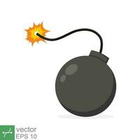 Bomb with burning wick icon. Simple flat style. Fuse, cartoon, silhouette, black, attack, fire, explosion, weapon concept. Vector illustration isolated on white background. EPS 10.