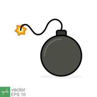 Bomb with burning wick icon. Simple flat style. Fuse, cartoon, silhouette, black, attack, fire, explosion, weapon concept. Vector illustration isolated on white background. EPS 10.