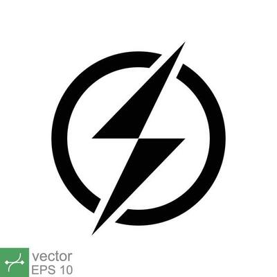 Power icon. Simple solid style. Lightning in circle, electric, flash, battery charge, voltage, thunder, bolt, storm, energy concept. Glyph vector illustration isolated on white background. EPS 10.