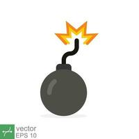 Bomb with burning wick icon. Simple flat style. Fuse, cartoon, silhouette, black, attack, fire, explosion, weapon concept. Vector illustration isolated on white background. EPS 10.