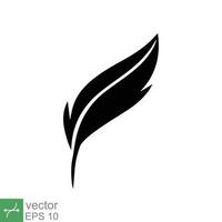 Feather icon. Simple solid style. Soft, bird, quill, weight, light, wing concept. Glyph vector illustration isolated on white background. EPS 10.