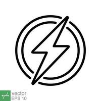 Power icon. Simple outline style. Lightning in circle, electric, flash, battery charge, voltage, thunder, bolt, storm, energy concept. Line vector illustration isolated on white background. EPS 10.