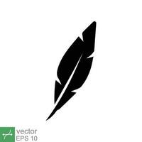 Feather icon. Simple solid style. Soft, bird, quill, weight, light, wing concept. Glyph vector illustration isolated on white background. EPS 10.