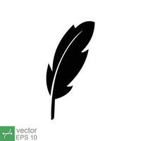 Feather icon. Simple solid style. Soft, bird, quill, weight, light, wing concept. Glyph vector illustration isolated on white background. EPS 10.