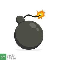 Bomb with burning wick icon. Simple flat style. Fuse, cartoon, silhouette, black, attack, fire, explosion, weapon concept. Vector illustration isolated on white background. EPS 10.