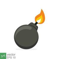 Bomb with burning wick icon. Simple flat style. Fuse, cartoon, silhouette, black, attack, fire, explosion, weapon concept. Vector illustration isolated on white background. EPS 10.