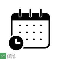 Calendar icon. Simple solid style. Clock, time, day, week, year, meeting appointment, schedule, plan, holiday, business concept. Glyph vector illustration isolated on white background. EPS 10.