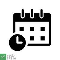 Calendar icon. Simple solid style. Clock, time, day, week, year, meeting appointment, schedule, plan, holiday, business concept. Glyph vector illustration isolated on white background. EPS 10.