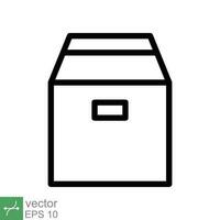 Box icon. Simple outline style. Package, parcel, post, collection, storage, packaging, cargo, carton, cardboard, delivery concept. Thin line vector illustration isolated on white background. EPS 10.