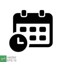 calendario icono. sencillo sólido estilo. reloj, tiempo, día, semana, año, reunión cita, cronograma, plan, día festivo, negocio concepto. glifo vector ilustración aislado en blanco antecedentes. eps 10