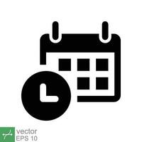 Calendar icon. Simple solid style. Clock, time, day, week, year, meeting appointment, schedule, plan, holiday, business concept. Glyph vector illustration isolated on white background. EPS 10.