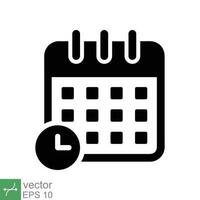 Calendar icon. Simple solid style. Clock, time, day, week, year, meeting appointment, schedule, plan, holiday, business concept. Glyph vector illustration isolated on white background. EPS 10.