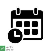 Calendar icon. Simple solid style. Clock, time, day, week, year, meeting appointment, schedule, plan, holiday, business concept. Glyph vector illustration isolated on white background. EPS 10.