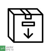 Box icon. Simple outline style. Package, parcel, post, collection, storage, packaging, cargo, carton, cardboard, delivery concept. Thin line vector illustration isolated on white background. EPS 10.