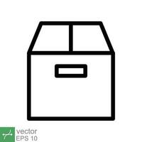 Box icon. Simple outline style. Package, parcel, post, collection, storage, packaging, cargo, carton, cardboard, delivery concept. Thin line vector illustration isolated on white background. EPS 10.