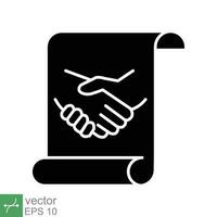 Business contract icon. Simple solid style. Handshake, partners, document, agreement, partnership, business concept. Glyph vector illustration isolated on white background. EPS 10.