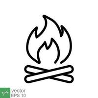 Bonfire icon. Simple outline style. Fire, campfire, camp, bon, flame, nature concept. Thin line vector illustration isolated on white background. EPS 10.