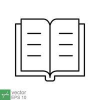 Book icon. Simple outline style. Textbook reading, open book, school, education, magazine, library, university, learning concept. Thin line vector illustration isolated on white background. EPS 10.