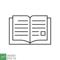 Book icon. Simple outline style. Textbook reading, open book, school, education, magazine, library, university, learning concept. Thin line vector illustration isolated on white background. EPS 10.