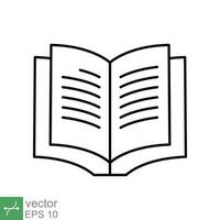 Book icon. Simple outline style. Textbook reading, open book, school, education, magazine, library, university, learning concept. Thin line vector illustration isolated on white background. EPS 10.