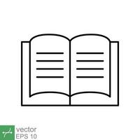 Book icon. Simple outline style. Textbook reading, open book, school, education, magazine, library, university, learning concept. Thin line vector illustration isolated on white background. EPS 10.